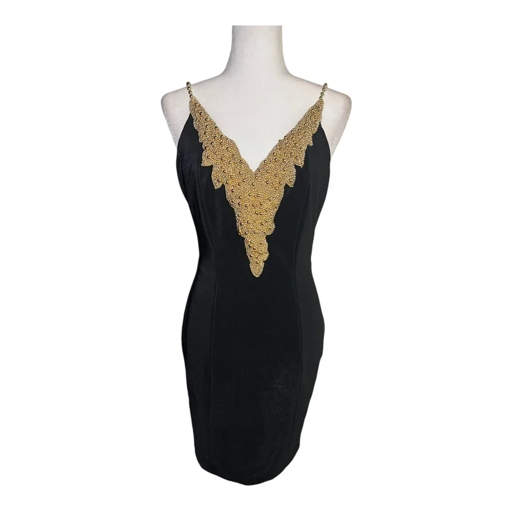 Vintage Beaded Black Cocktail Dress 80’s 10 - Picture 1 of 7